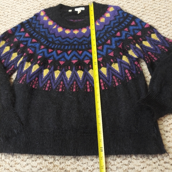Time and Tru Med (8-10) Black Soot Combo Fuzzy Sweater Retro Colorful Fuzzy - Picture 7 of 13